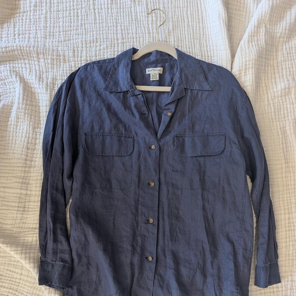 Tops - Vintage 90s Butter Mom Ann Taylor linen shirt in navy blue, size S